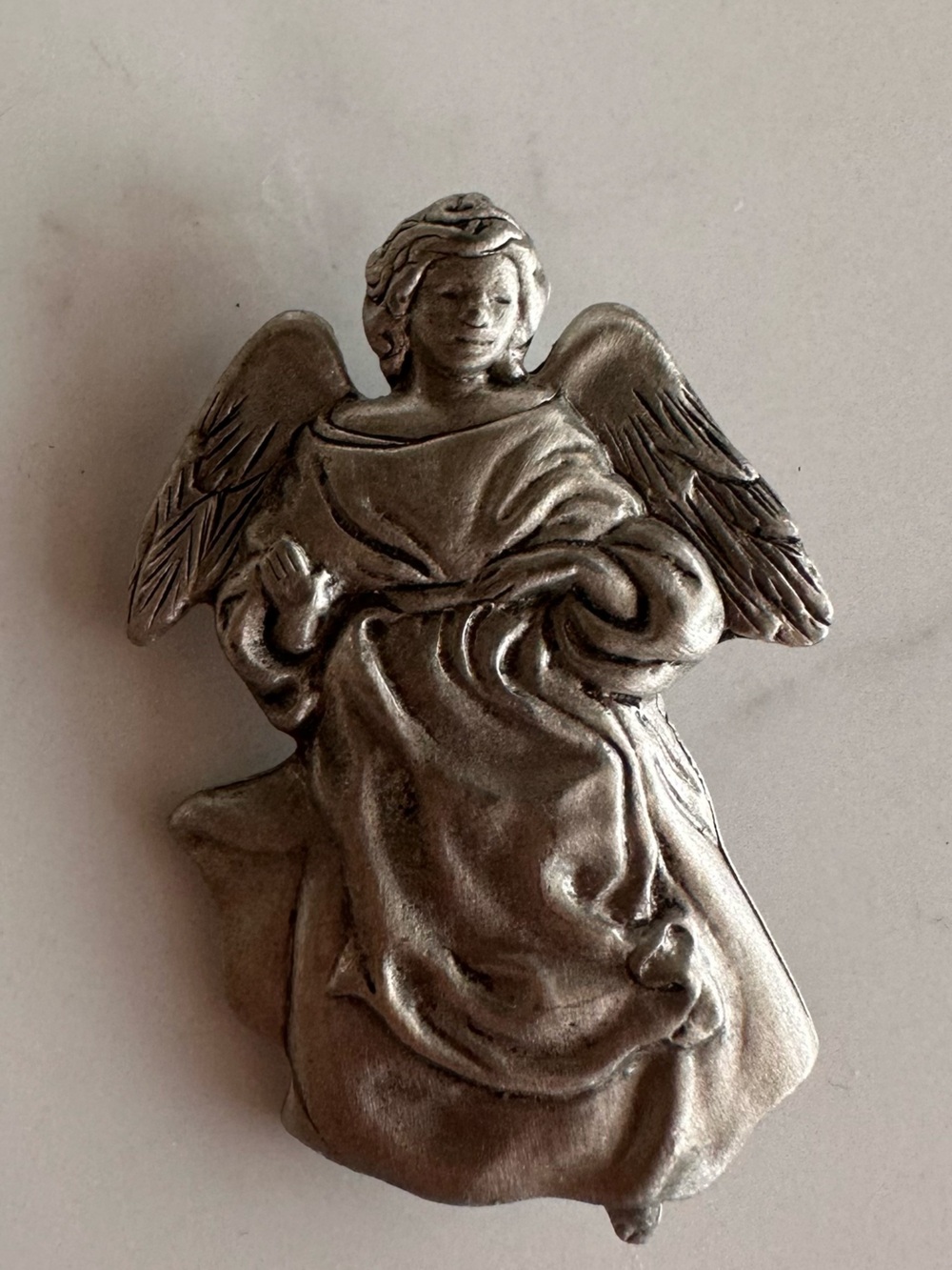 Silver-Tone Angel Brooch Pin — Elegant Winged Jewelry